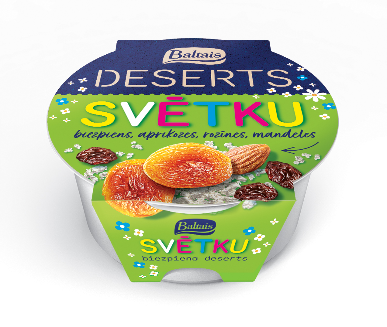 Baltais Biezpiena deserts ar žāvētiem augļiem un mandelēm, 200g
