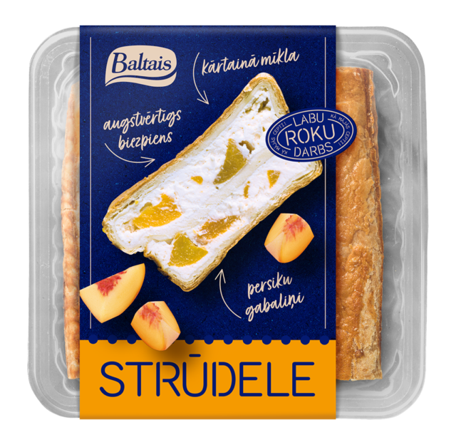 Baltais Strūdele ar biezpienu un persikiem, 300g