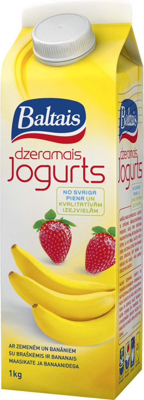 Baltais dzeramais jogurts ar zemenēm un banāniem, 1kg