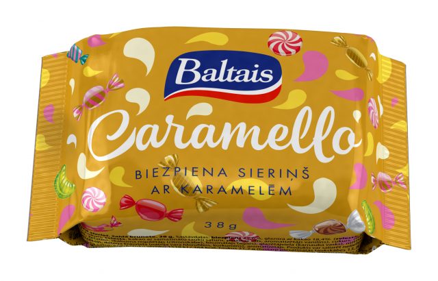 Baltais biezpiena sieriņš. Caramello, 38g
