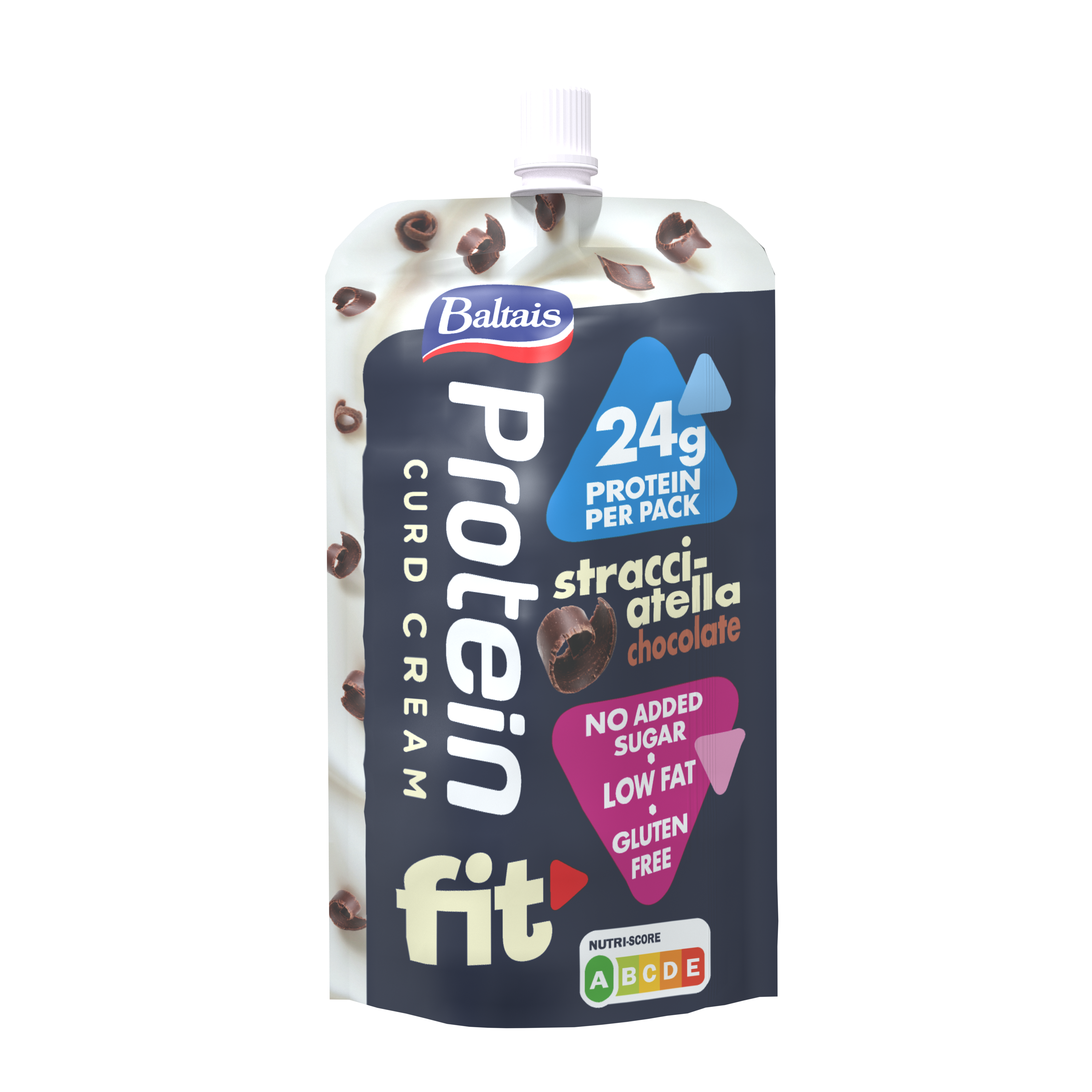Baltais PROTEIN Biezpiena krēms Stracciatella ar šokolādes skaidiņām, 200g