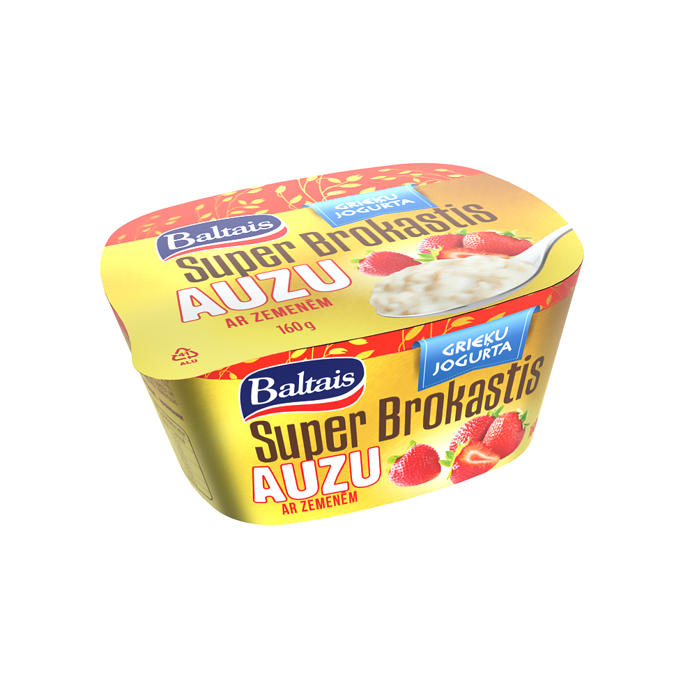 Baltais Super Brokastis Grieķu jogurts ar auzām un zemenēm, 160g