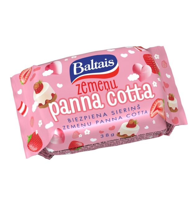 Baltais Biezpiena sieriņš. Zemeņu Panna Cotta, 38g