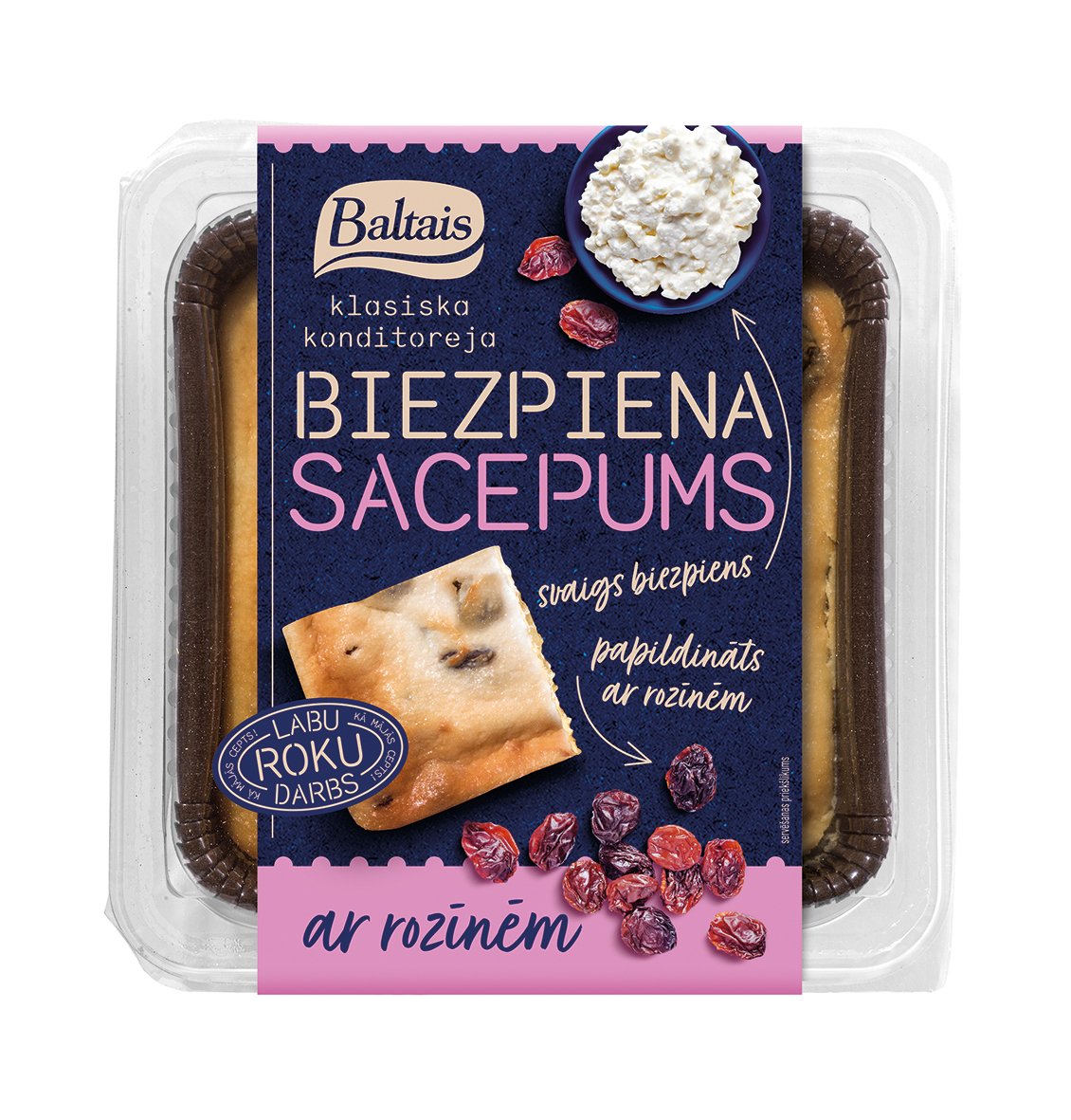 Baltais Sacepums biezpiena, Rozīnēm, 250g 