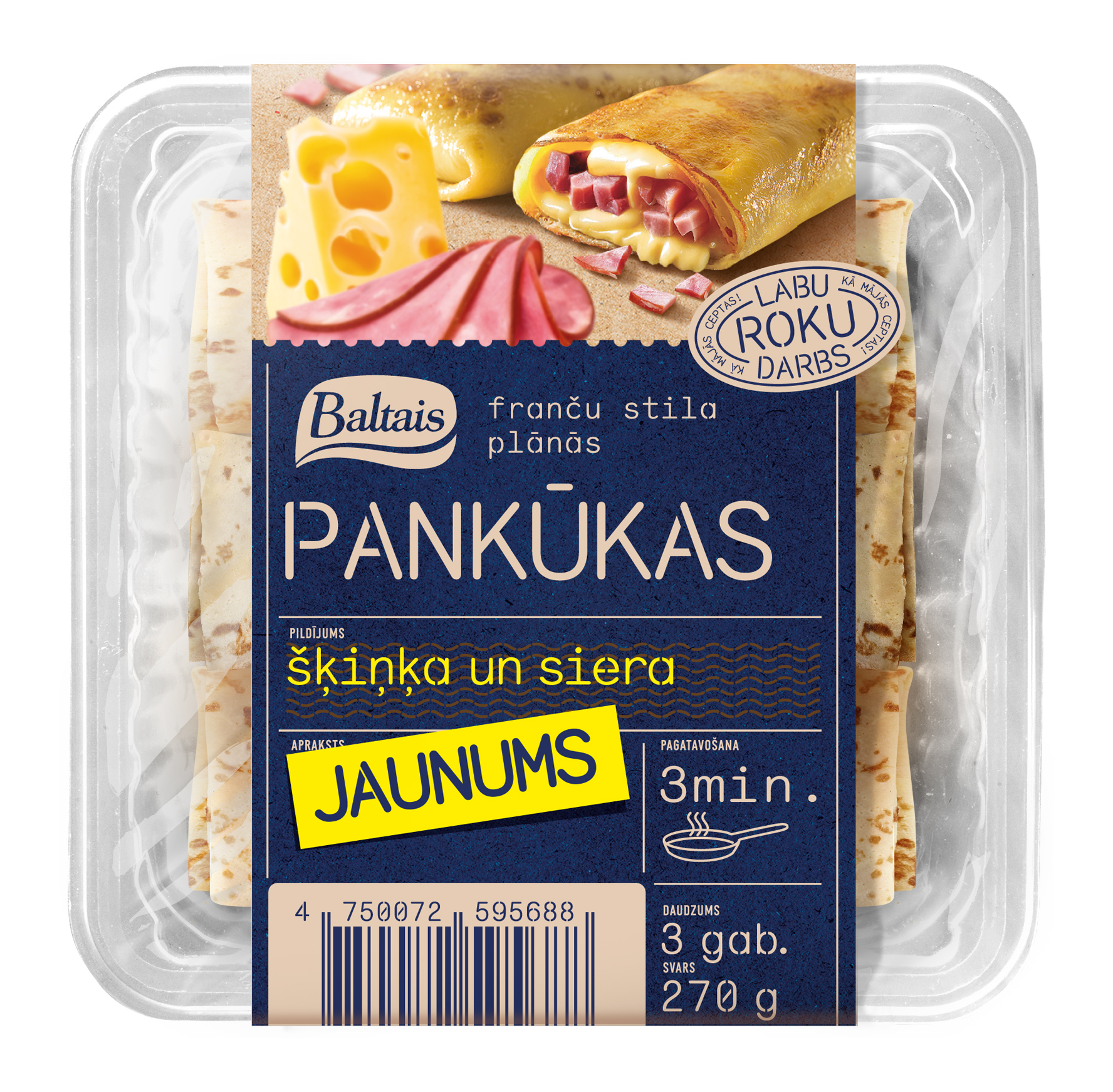 Baltais Pankūkas ar šķiņķi un sieru un sieru, 270g