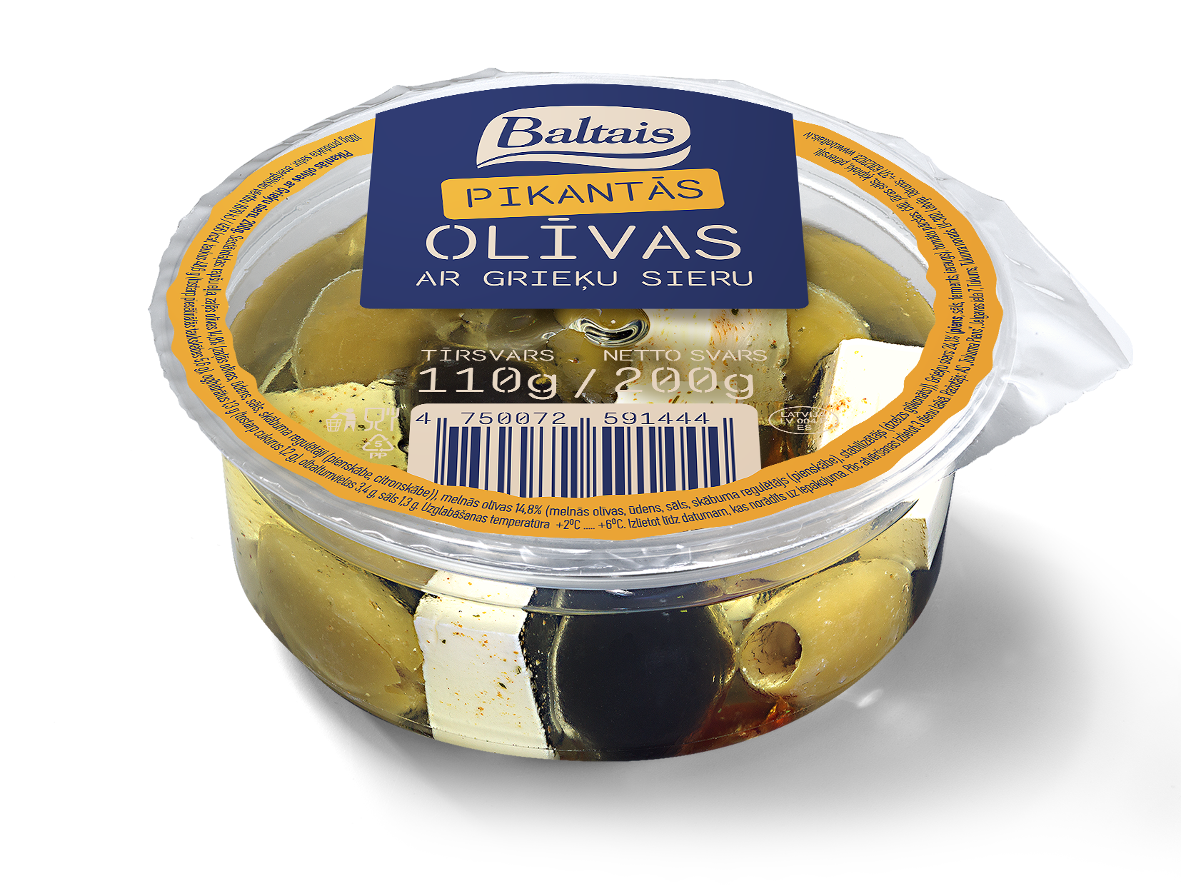 Baltais Pikantās olīvas ar Grieķu sieru, 200g