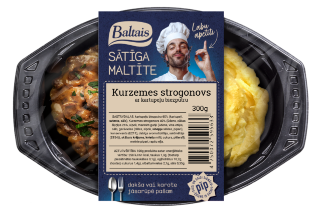 Baltais Kurzemes strogonovs ar kartupeļu biezputru, 300g