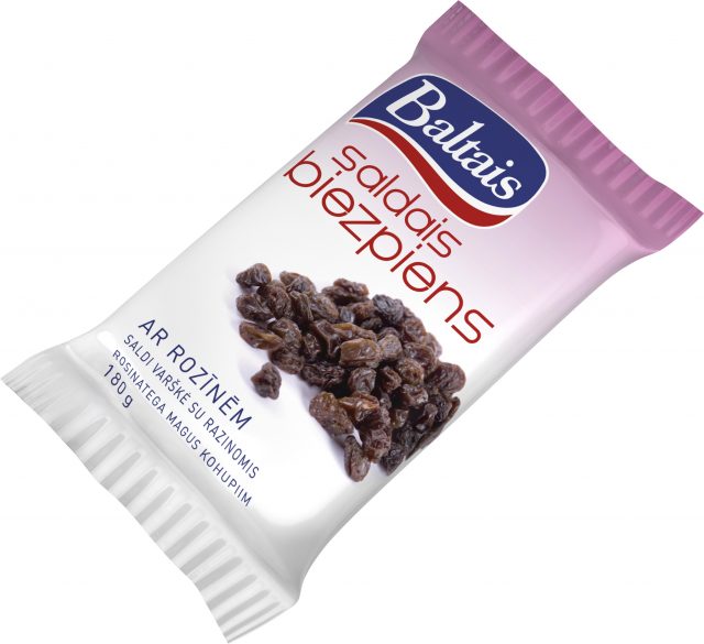 Baltais Saldais biezpiens ar rozīnēm, 180g
