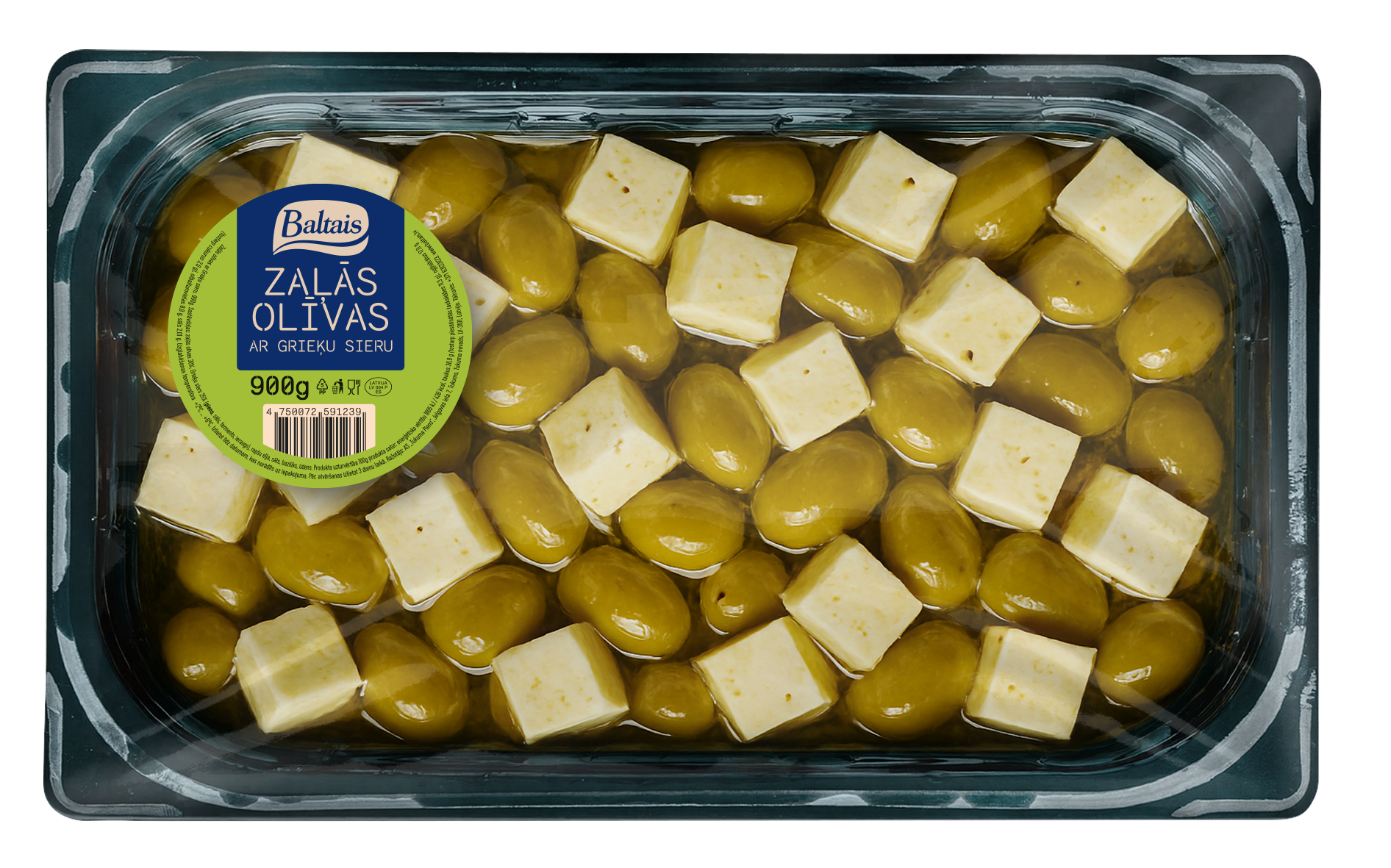 Baltais Zaļās olīvas ar Grieķu sieru, 900g