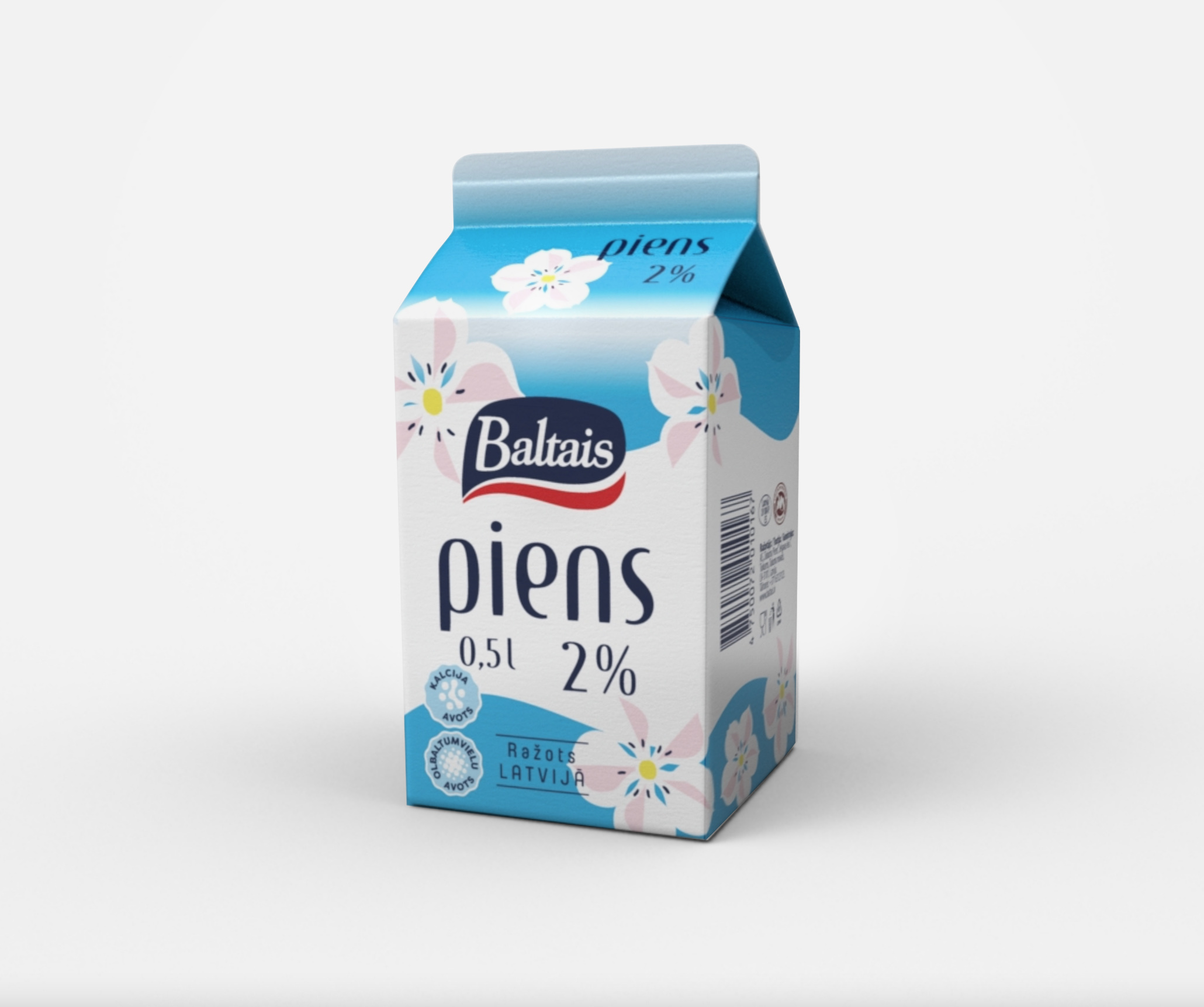 Baltais Piens 2%, 0,5l