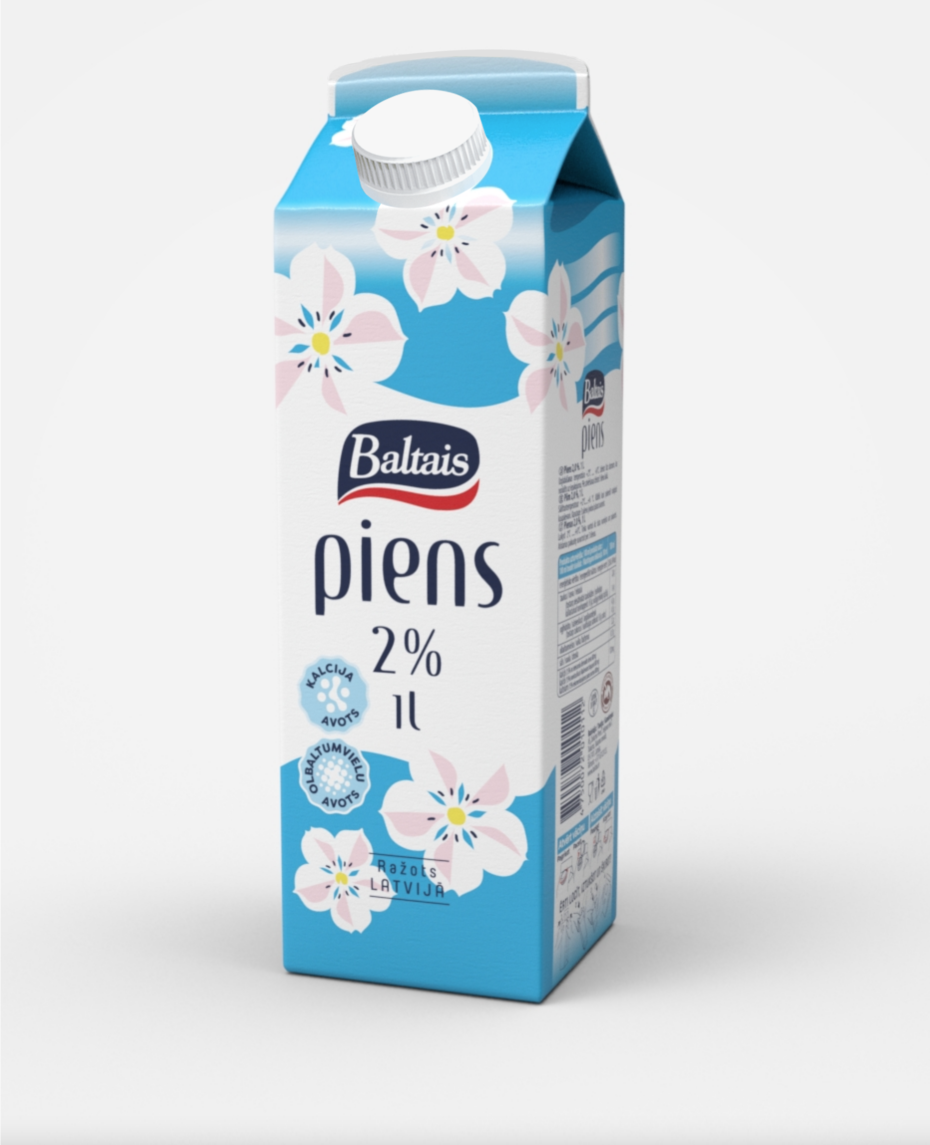Baltais Piens 2%, 1l