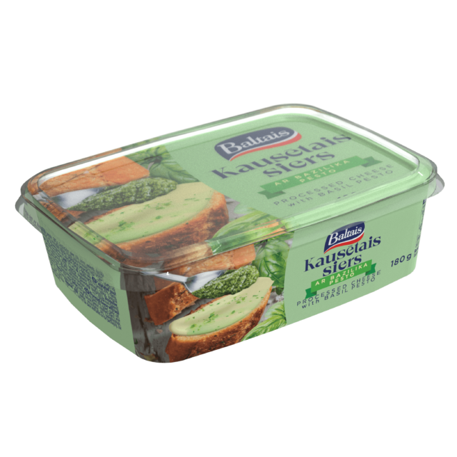 Baltais Kausētais siers ar bazilika pesto, 180g