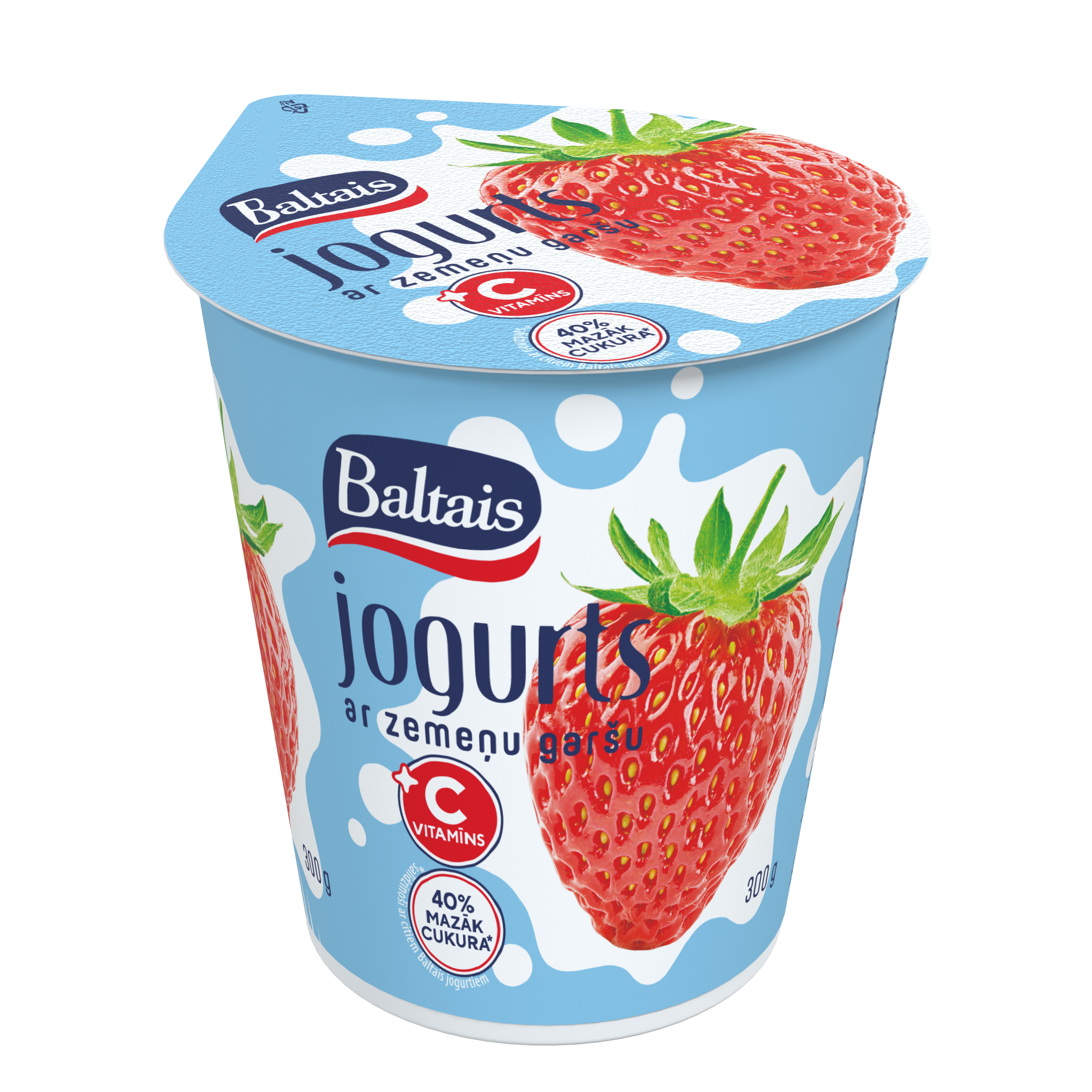 Baltais Jogurts ar zemeņu garšu un C vitamīnu, 300g 